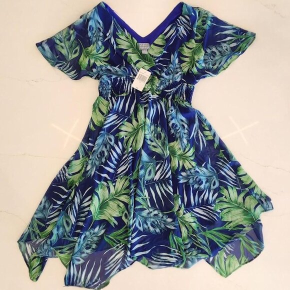 NEW Rabbit Rabbit Rabbit Sz 6P Flutter Sleeves Asymmetrical Dress Tropical Leaf - Picture 4 of 11